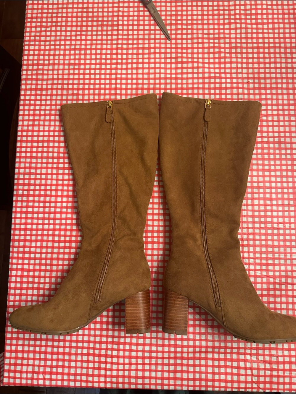 AEROSOLES Tan Suede Mid-Calf Block Heel Boots 7W